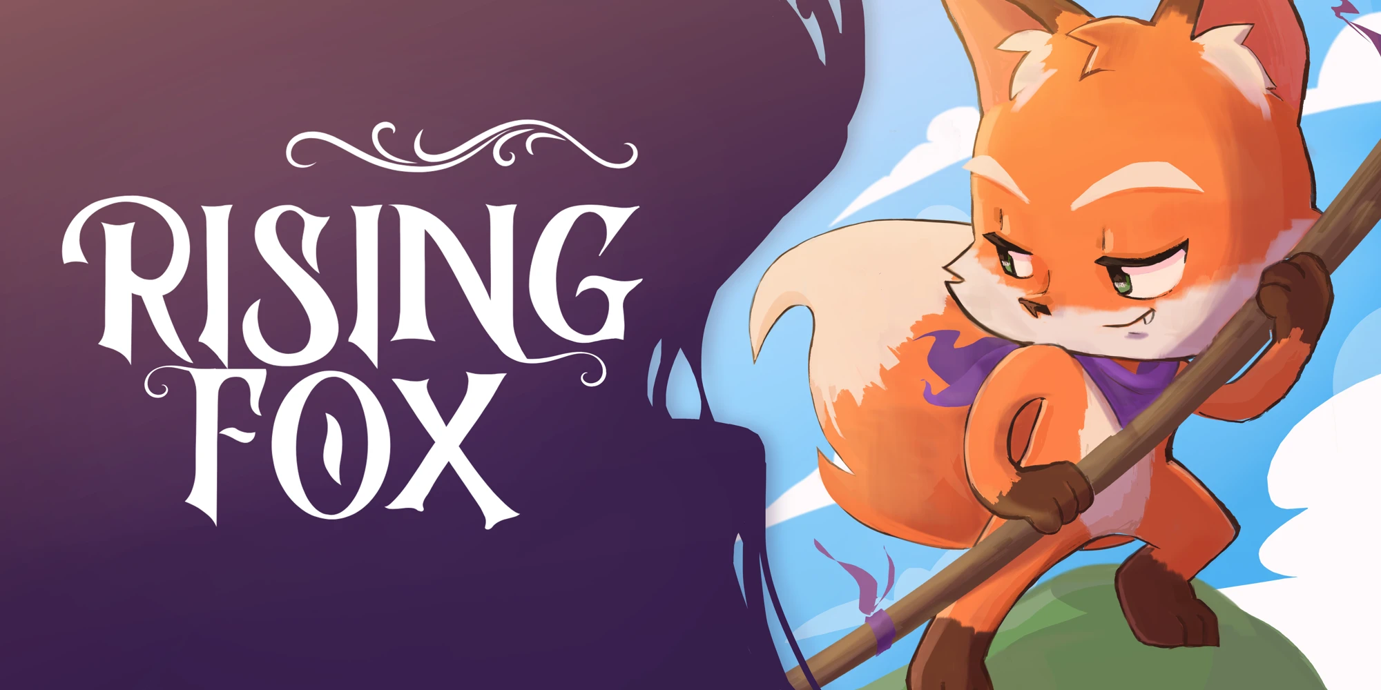 The orange fox hero with a purple scarf, holding a wooden staff